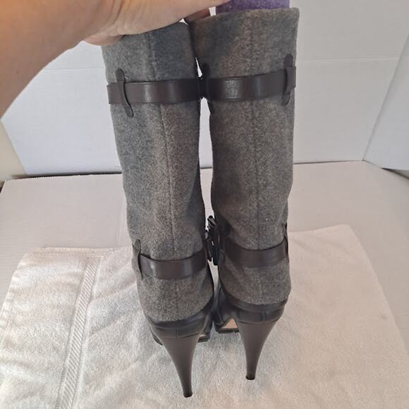 Cole Haan 4" Heel Statement Boot Size 7.5B Kennedy Wool Straps Buckles Boss Lady - Picture 12 of 13